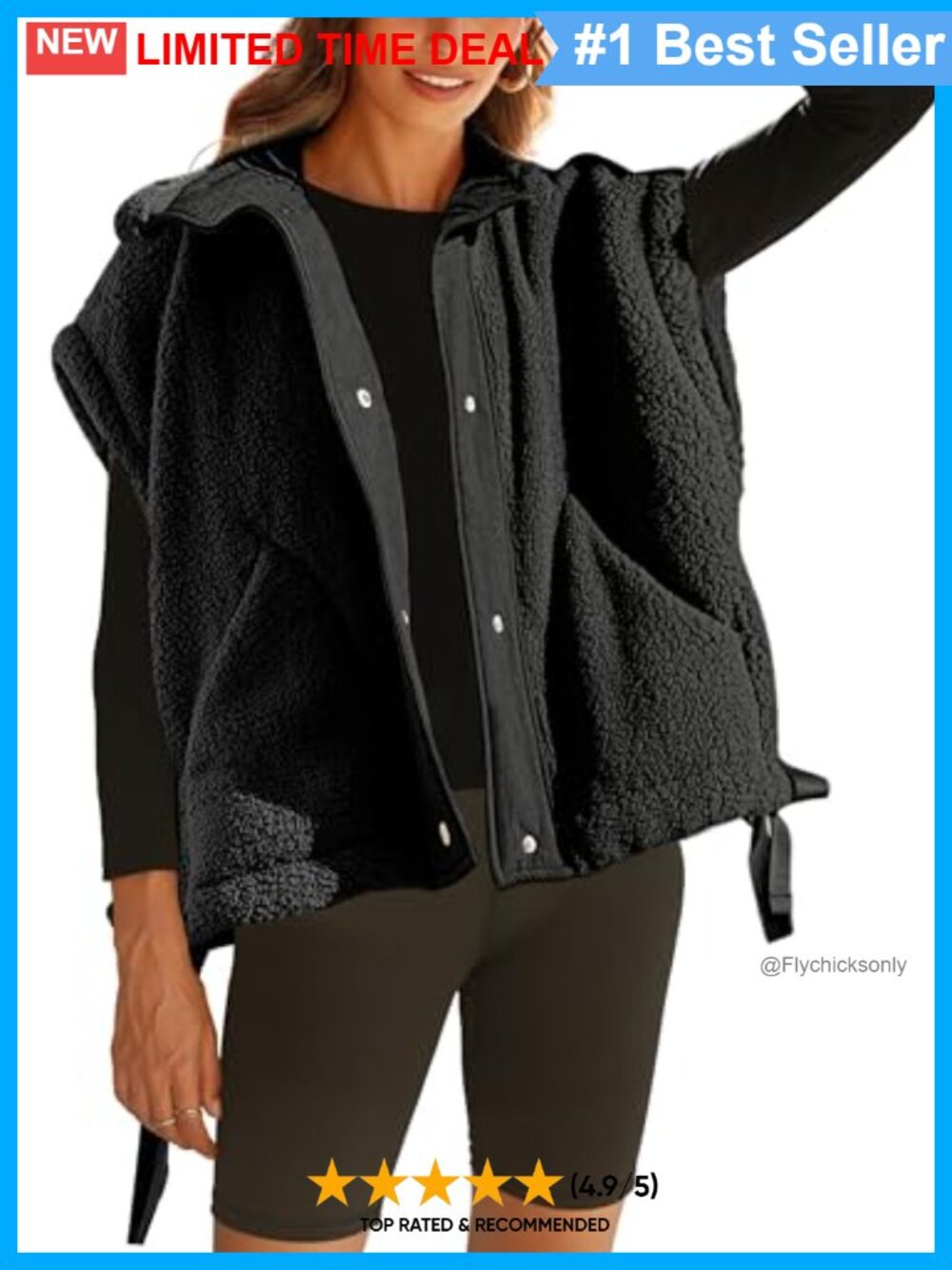 Oversized Sherpa Fleece Vest Sleeveless Snap Jacket